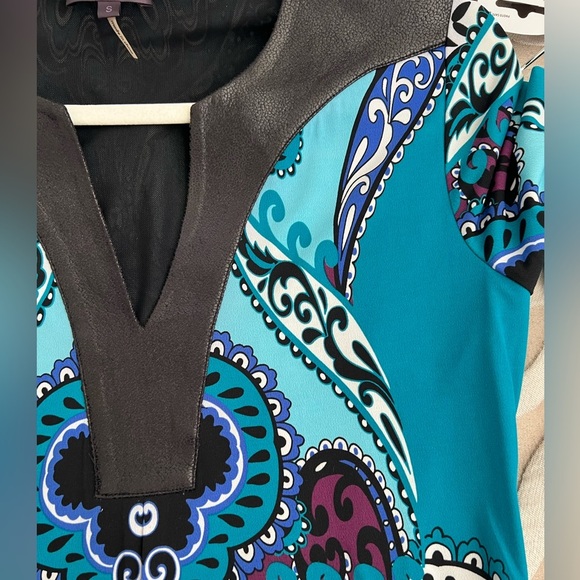 Hale Bob S Jersey Dress Faux Leather V Neck Purple Blue Turquoise NWT - Picture 8 of 16